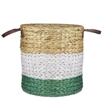 Northlight Braided Wicker Basket with Handles - 16" - Beige, White and Teal