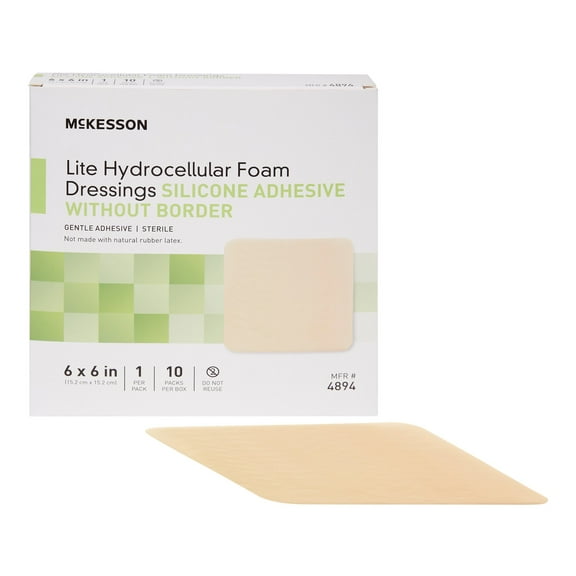 McKesson Hydrocellular Foam Dressing, Lite - Adhesive, Sterile, 6 in x 6 in, 10 Count, 20 Packs, 200 Total