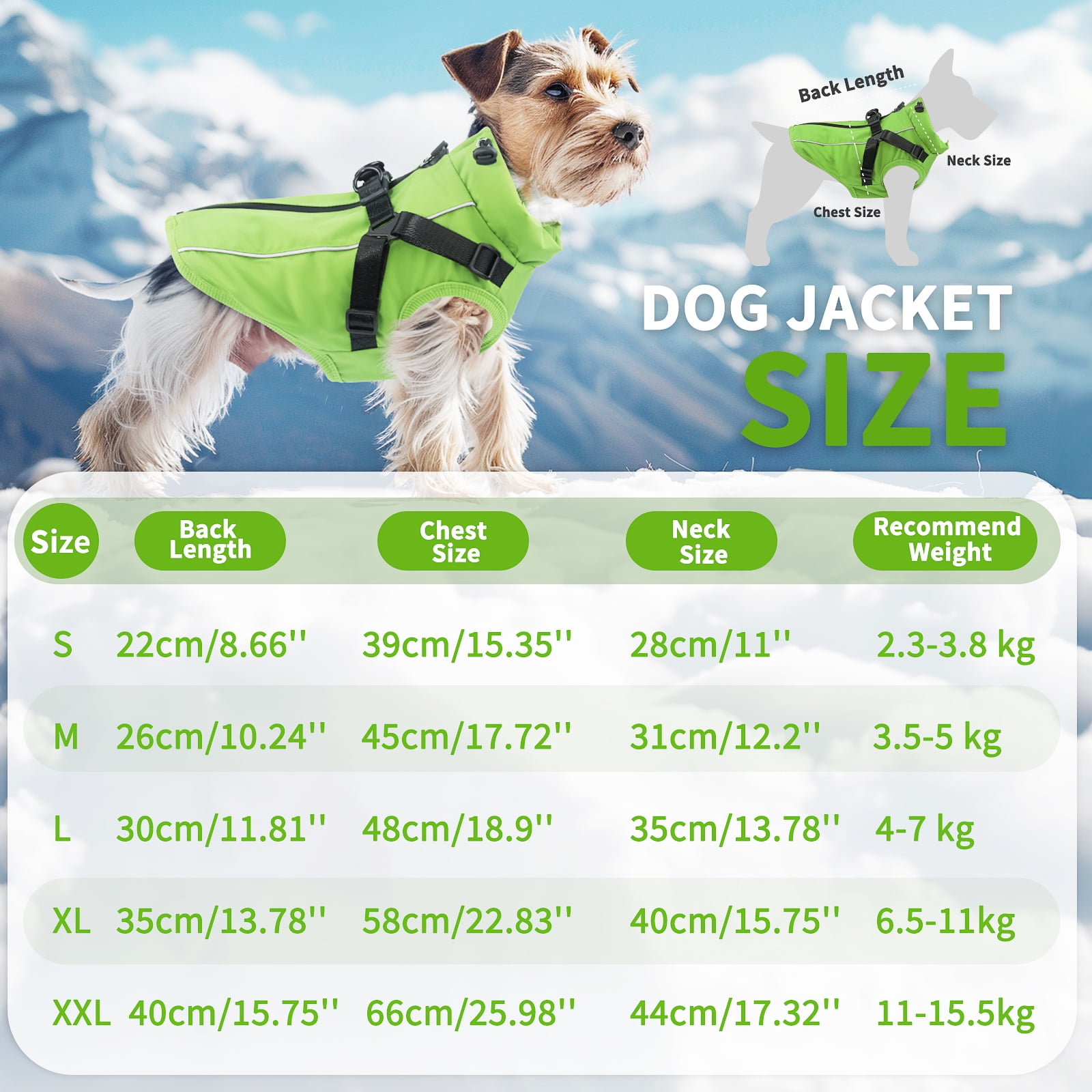PcEoTllar Dog Winter Coat with Harness, Reflective Dog Vest Jacket for Small Dogs 9-15 lbs, Green