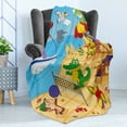 thumbnail image 4 of Animal Soft Flannel Fleece Throw Blanket, Cartoon Animals Playing on Beach Monkey Hippo Dolphin Exotic Summer Illustration, Cozy Plush for Indoor and Outdoor Use, 50" x 60", Multicolor, by Ambesonne, 4 of 5