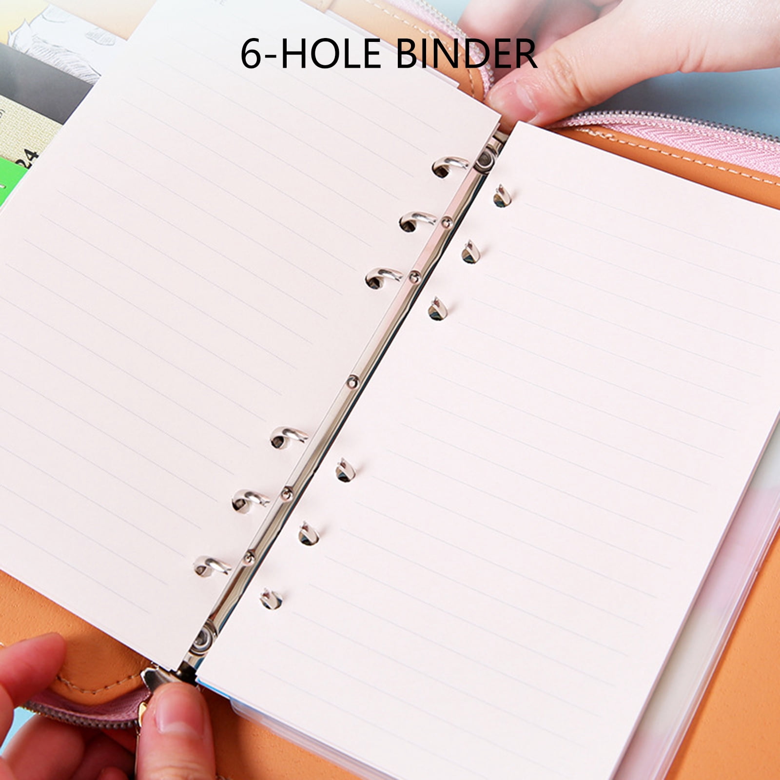 Refillable PU Leather 6-Ring Binder Cover with Zippered Closure, Card Pocket & Elastic Pen Slot