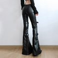 thumbnail image 3 of Lace Stitching Leather Bell-bottom Pants, 3 of 5