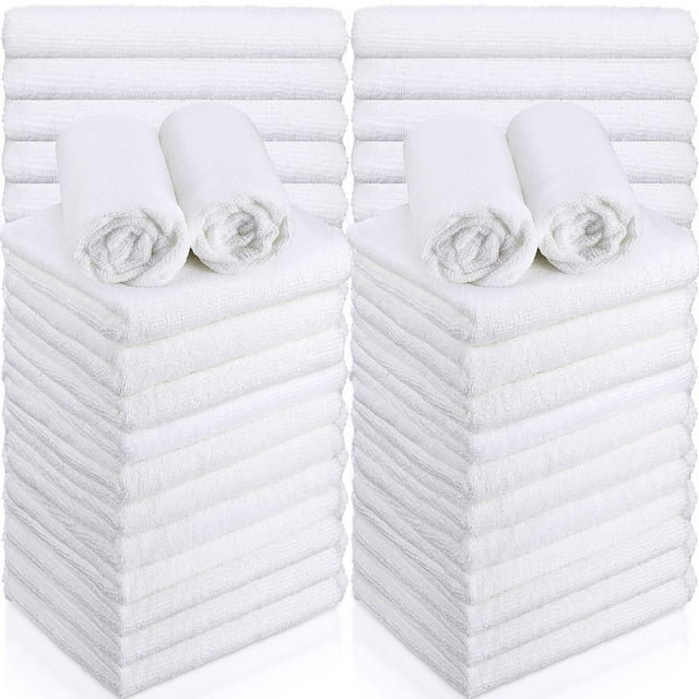 Shimeyao Lot de 36 Serviettes de Salon Résistantes à l'Eau de Javel, Serviettes Absorbantes en Microfibre pour Cheveux et Visage, Serviettes Sans Peluches, Serviette de Gym Résistante à l'Eau de Javel pour Maison Salon Spa Barbier, 16 x 27 Pouces (Blanc)