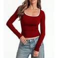 thumbnail image 6 of Busydd Women's Tops Trendy Solid Color Square Neck T Shirts for Women Casual Versatile Long Sleeve Tees for Women L, 6 of 8