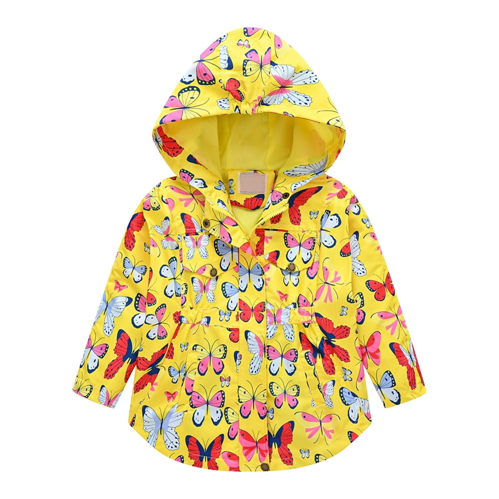 Baby Girls Waterproof Jacket Floral Printed Hooded Raincoat Windproof Outwear 