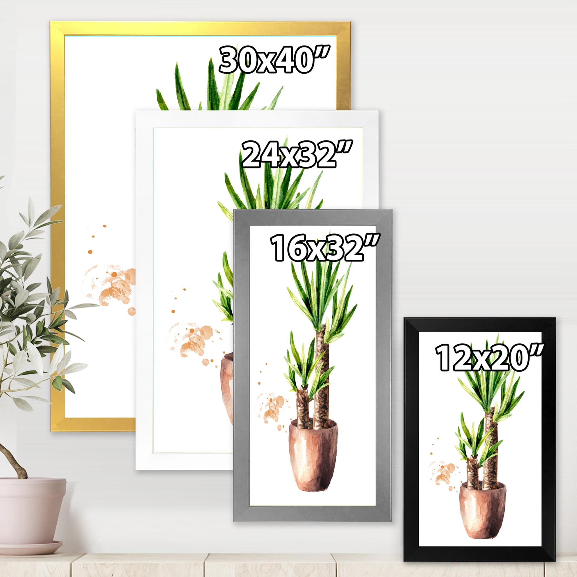 Designart 'Yucca Tree In The Ceramic Flower Pot On White' Traditional Framed Art Print