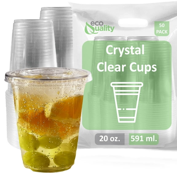 [50 Count] 20 oz Clear Plastic Disposable PET Cups with Lids | Crystal Clear PET Cup | Cold Smoothie | Iced Coffee Go Cups | Ideal for Coffee, Parfait, Juice, Soda, Cocktail, Party Cups (20OZ)