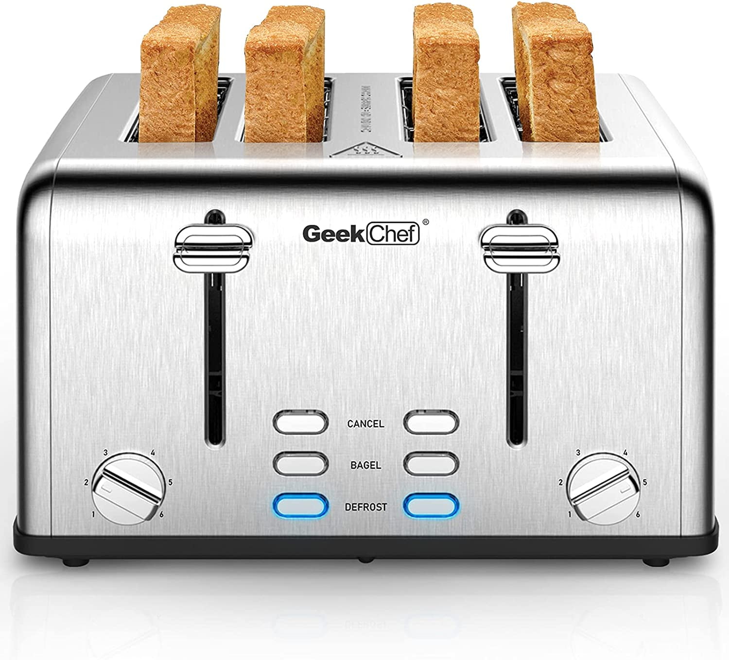 4 Slice Extra wide Long Slots Toaster Reheat Bagel Kitchen Stainless steel  New