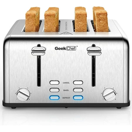 

4 Slice Toaster Stainless Steel Toaster with Extra Wide Slots Bagel Defrost Cancel Function Dual Independent Control Panel Removable Crumb Tray 6 Shade Settings and High Lift Lever