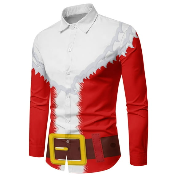 Christmas Sweatshirts for Men Button Long Sleeve Full Christmas Print Mens Holiday Clothing,Red,3XL