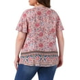 thumbnail image 4 of DARING DIVA Women's Plus Keyhole Ruffle Boho Floral Top 2X Pink, 4 of 7