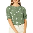 thumbnail image 5 of DARING DIVA Floral Crew Neck Shirred Short Sleeve Casual Top XS Green, 5 of 6