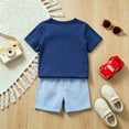 thumbnail image 3 of mgoYE Toddler Baby Boy Back To School Outfits Embroidery Short Sleeve T-shirt Shorts Clothes(Blue,4-5 Years), 3 of 8