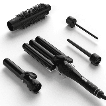 MAXT 5 in 1 Curling Iron Wand Set Dual Voltage 0.35-1.25" Replaceable Ceramic Wand Curler with Glove & Clips Black