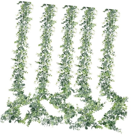 SKYSONIC Artificial Eucalyptus Garland 5 Pack Fake Eucalyptus Greenery Garland Faux Hanging Artificial Vines, 5.6 Feet/ for Wedding Backdrop Arch Wall