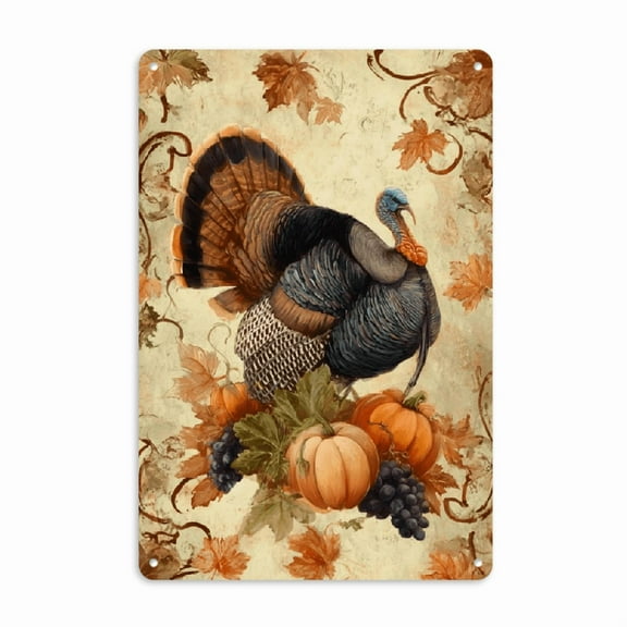 2D Flat - 1pc 12x8inch Aluminum2D flat Decorative Sign Plague Thanksgiving Turkey Wall Art- Reusable Metal Sign Home, Bar, Yard Decor- Waterproof and Weather Ristant