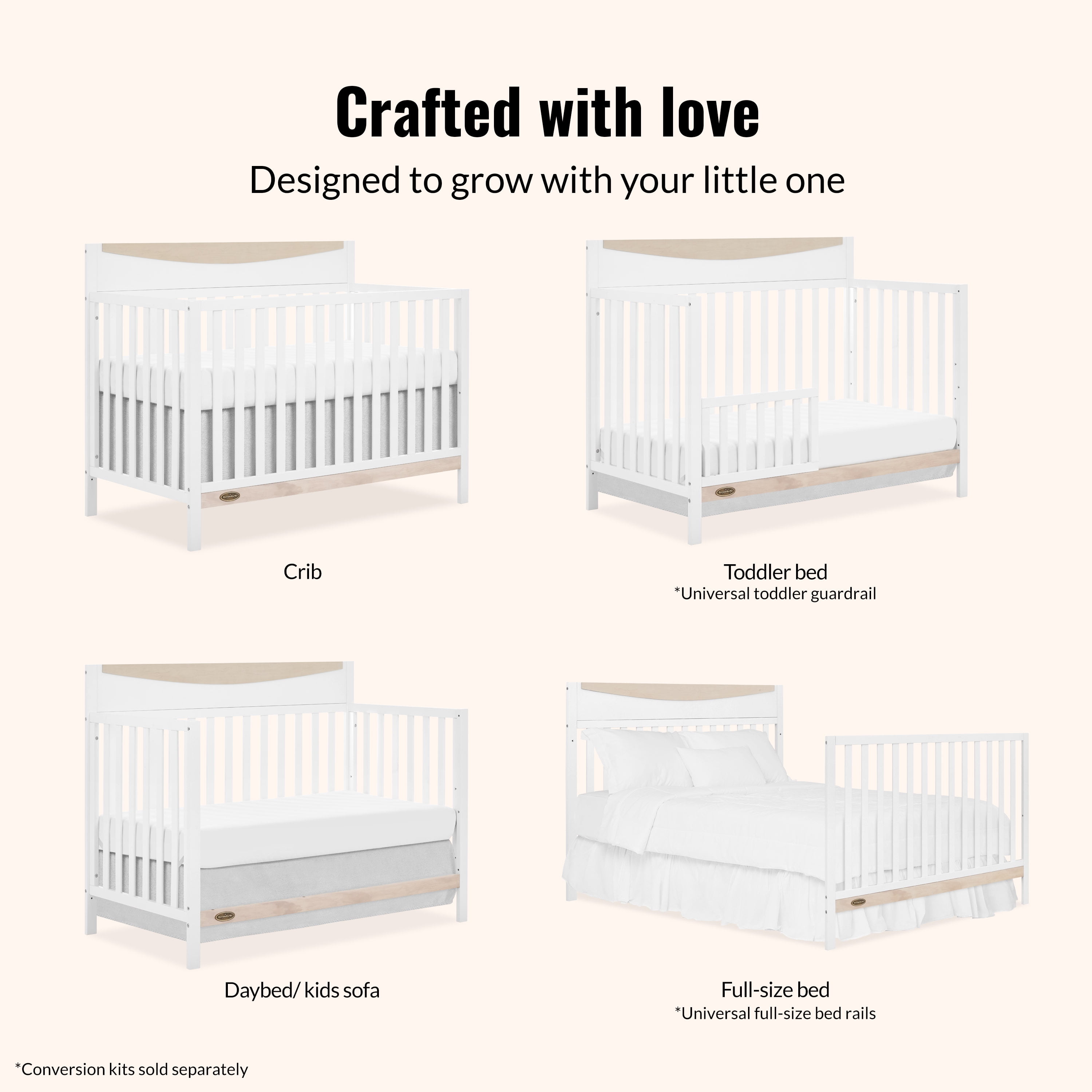 Dream On Me Emerson Convertible Crib, White & Vintage White Oak