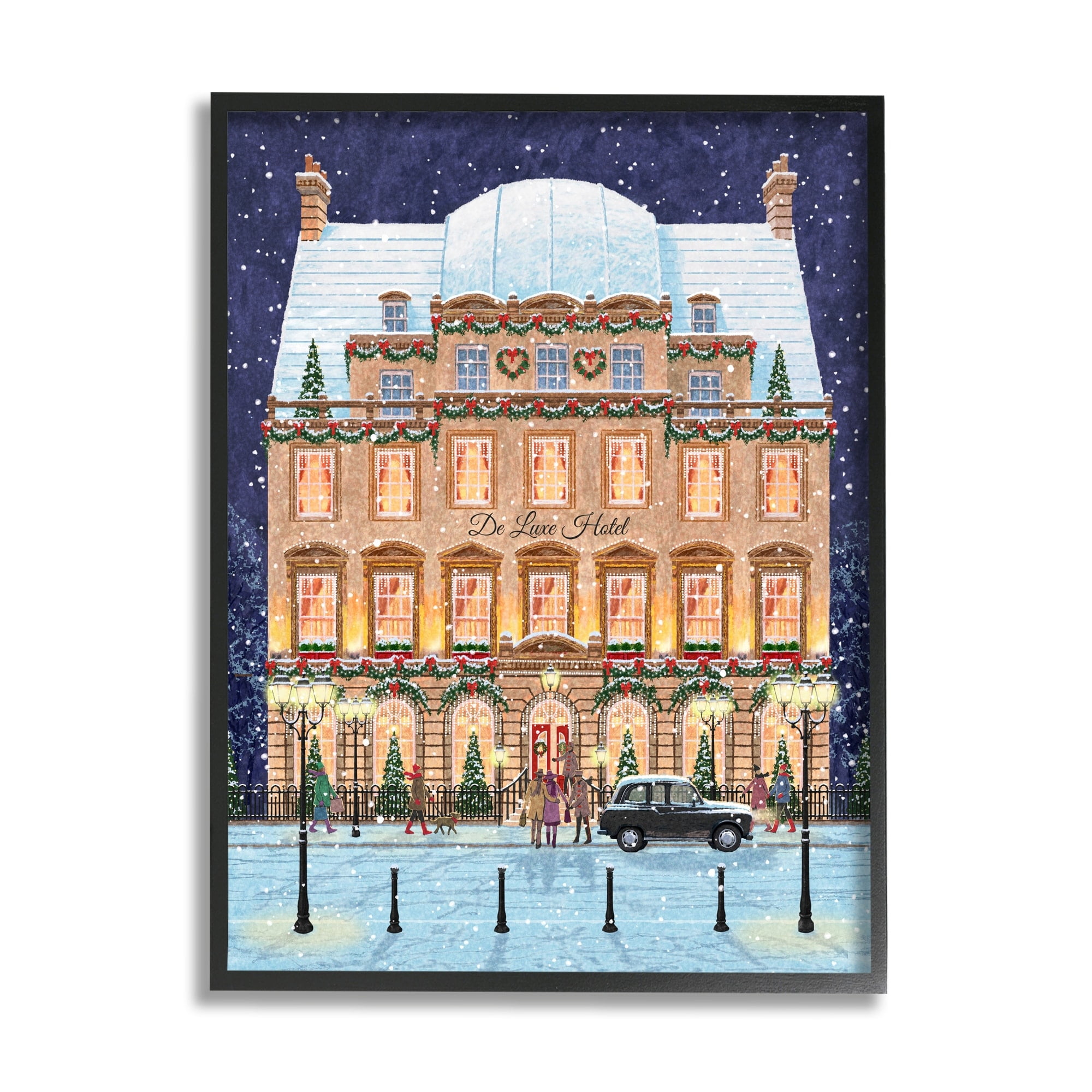 Stupell Industries Winter Hotel Christmas Festival Holiday Painting Gray Framed Art Print Wall Art