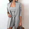 thumbnail image 2 of SELONE Blazer Jackets for Women Two Piece Outfits Dressy Summer Sets Solid Three-piece Suit With Vest + Suit Jacket + Shorts 23-Gray XXXL, 2 of 9