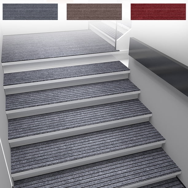 Xihbxyly Tapetes de Escalera con Rayas Horizontales, Material Suave Cepillado, Diseño Antideslizante Superabsorbente, Accesorio de Seguridad para El Hogar, Fácil de Lavar, Elegante Gris Café Rojo, Ta