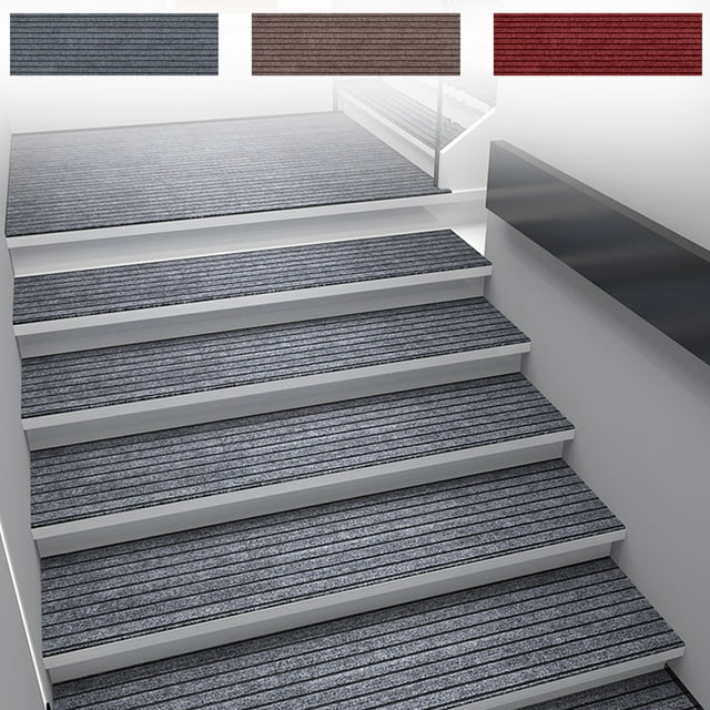 mtvxesu Horizontal Striped Brushed Stair Mats, Polyester Non-Slip Absorbent Sound Insulation Carpet, 75X26Cm, 1 Piece