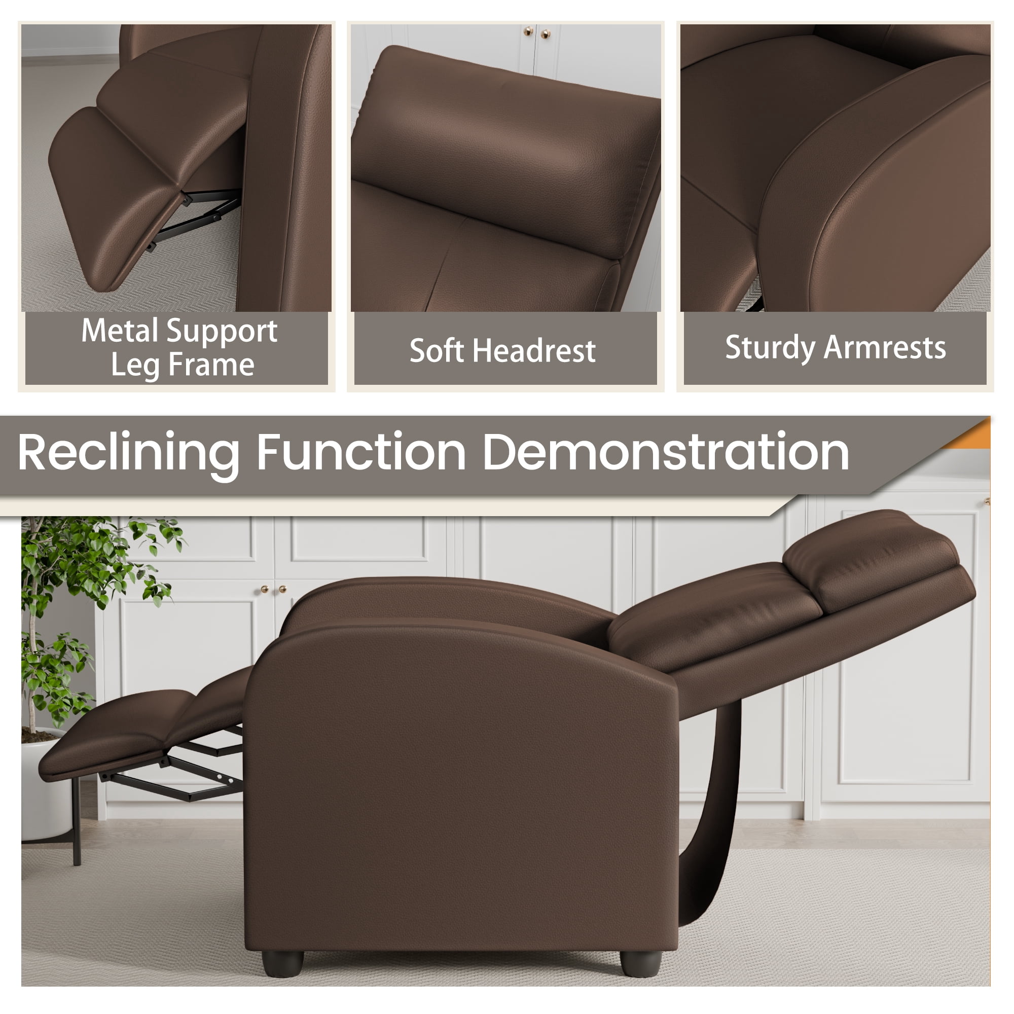 Vineego Massage Recliner Chair with Remote Control Single Sofa with PU Leather Space-Saving Design for Living Room & Bedroom
