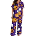 thumbnail image 7 of GZWYHT 2 Piece Pajama Set for Women Halloween Pajamas Pumpkin Print Short Sleeve Button Top and Capri Pants Summer Pjs for Women Set Matching Halloween Pajamas Purple M, 7 of 7