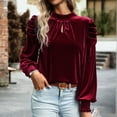 thumbnail image 4 of Spring Tops for Women Homenesgenics Clothes under $5.00 Ladies Fashion Solid Color Long Sleeve Round Neck Frenulum Shirt Woman Velvet/Red M, 4 of 9