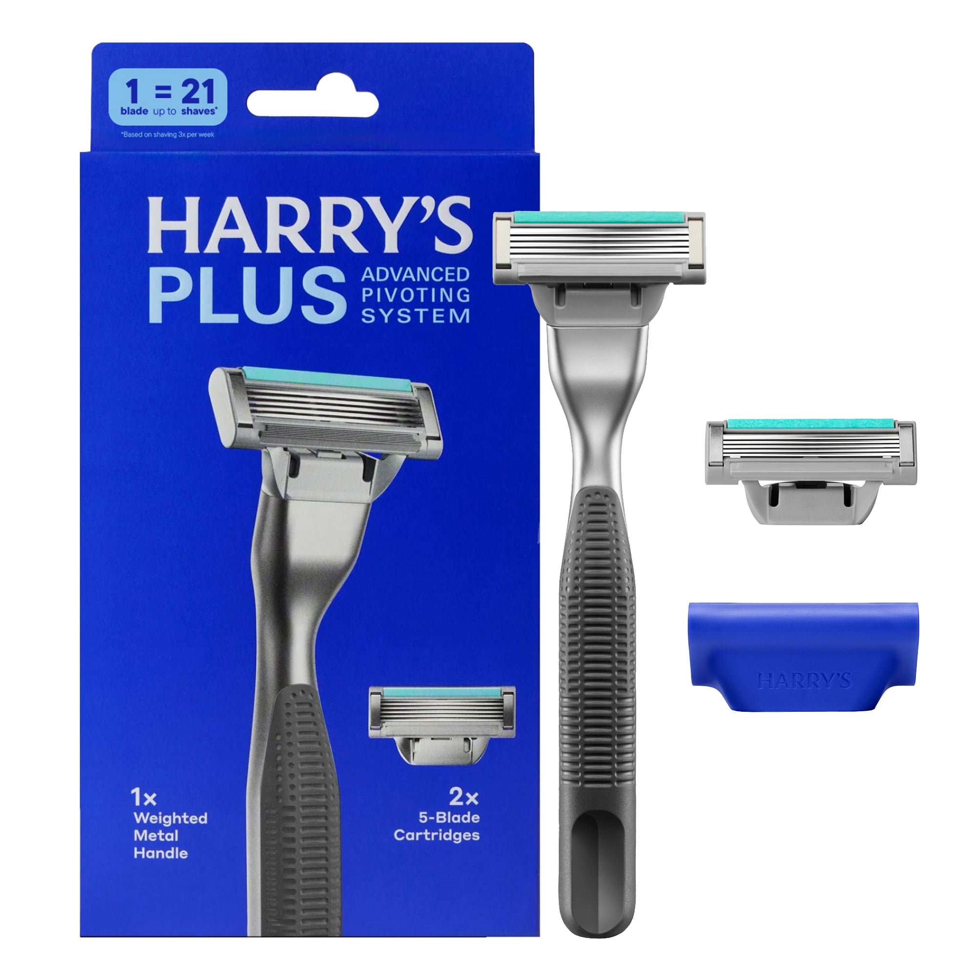 Harry's Plus Shaving Razor for Men with 2 Razor Blade Refill Cartridges, Onyx