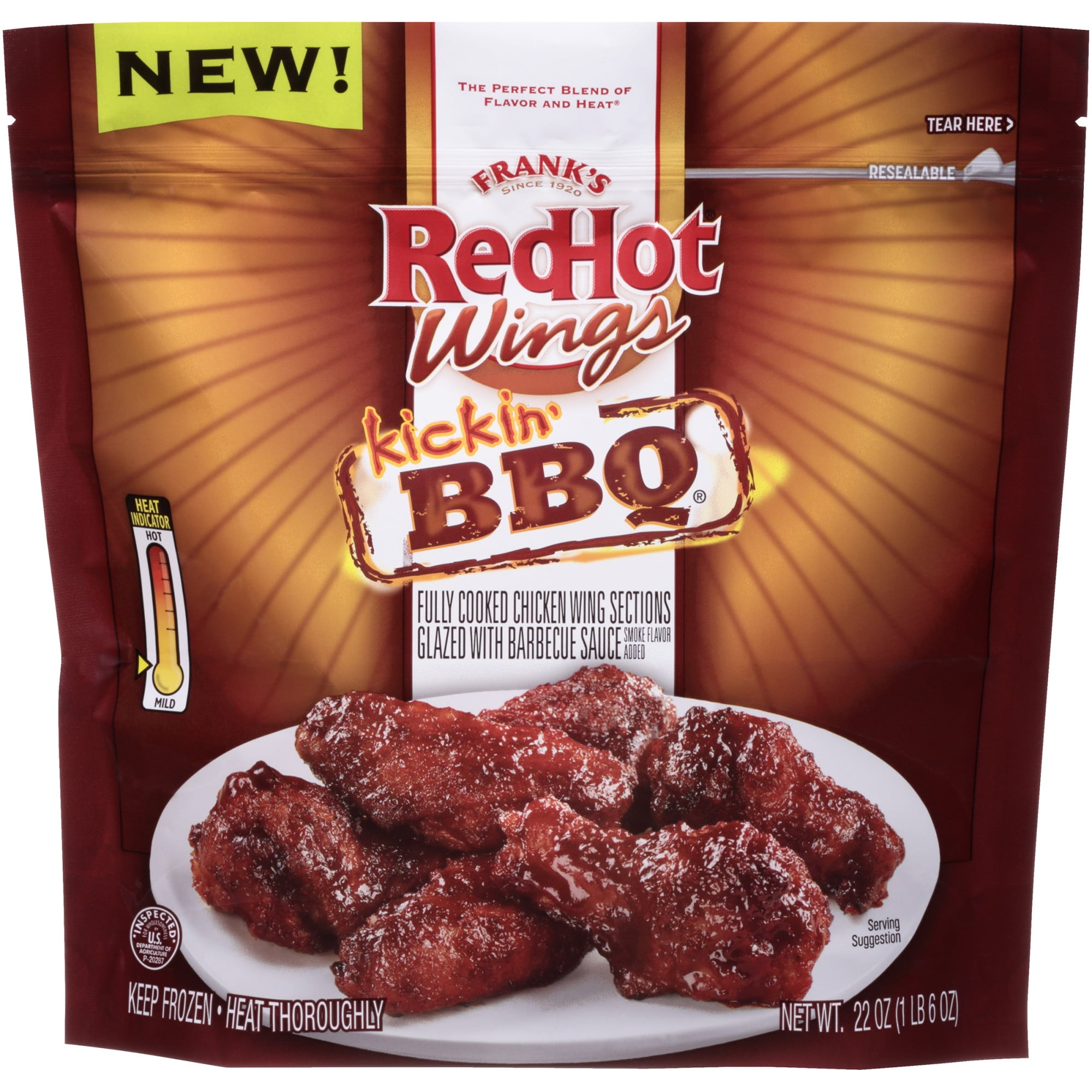 Frank's RedHot Kickin' BBQ Wings, 22 oz, Frozen Chicken Wings Walmart