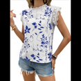 thumbnail image 1 of Blusas de Encaje con Estampado Floral para Mujer, Cuello Redondo, Mangas , Estilo Bohemio, Blancas y Azules, Talla S, 1 of 9