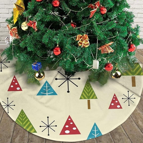 Christmas Tree Skirt, Mid Century Modern Christmas Trees Christmas Tree Skirt Round Winter Snow Suitable for Christmas, Christmas, Halloween, Party Decoration Occasions, 36" Inch