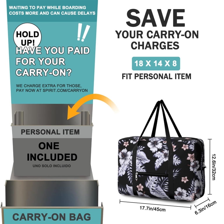 For Spirit Airlines Personal Item Bag 18x14x8 Inch, Floral Weekender Travel Bag, Foldable Travel Duffel Bag Underseat Carry on Bag with Luggage Sleeve for Women and Men 30L - Walmart.com For Spirit Airlines Personal Item Bag 18x14x8 Inch, Floral Weekender Travel Bag, Foldable Travel Duffel Bag Underseat Carry on Bag with Luggage Sleeve for Women and Men 30L - Walmart.com
