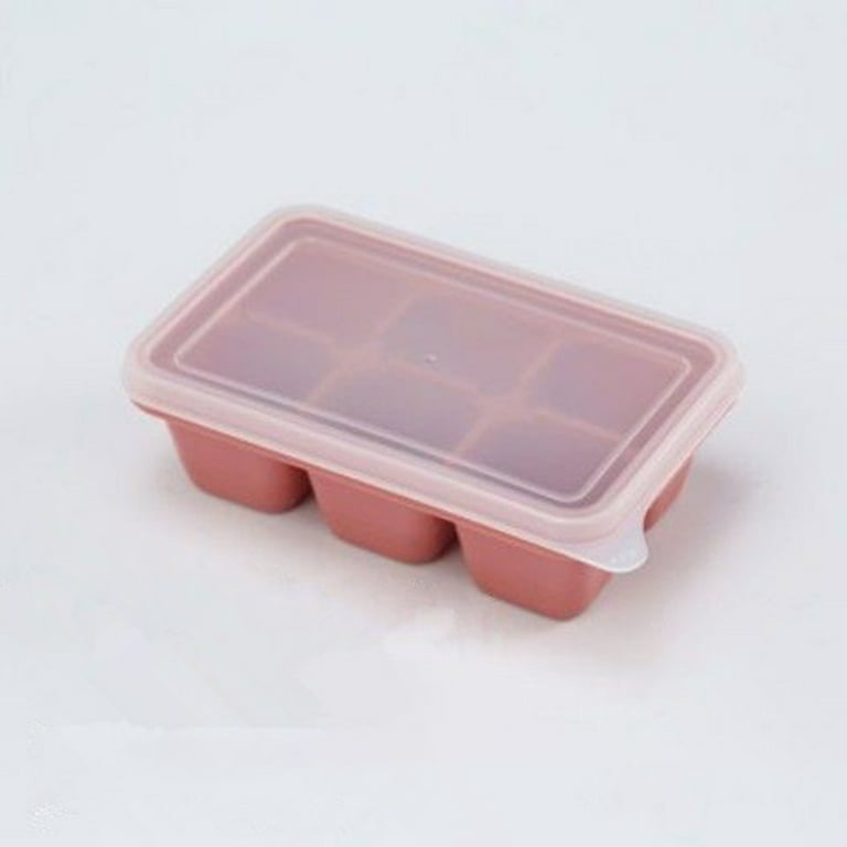 Yannee 1 Pcs 6 Cavity Ice Tray,Square Silicone Ice Molds,Ice Cube Tray with  Lid and Bin for Freezer,Ice Bucket Ice Cube Tray,Pink