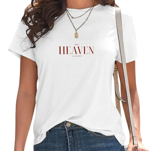 UNISHE Unisex Christian Evangelism T-shirts "Make Heaven Crowded" Graphic Tee Inspirational Casual Tops White, S