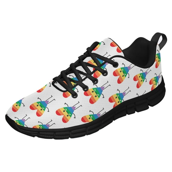 LGBT Pride Shoes Men Women Fashion Rainbow Sneakers Lightweight Breathable Running Shoes Gift for Gay Lesbian Black Size 3.5