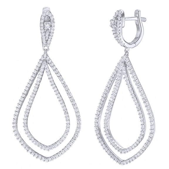 AFFY White Natural Diamond Double Loop Teardrop Earrings in 10kWhite Gold (1.5 Cttw)