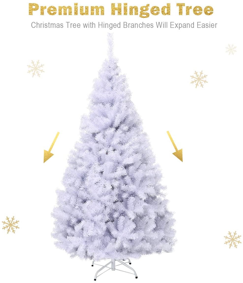 Gymax 7.5ft White Christmas Tree Classic Pine Tree PVC Material Thicken Tips(White)