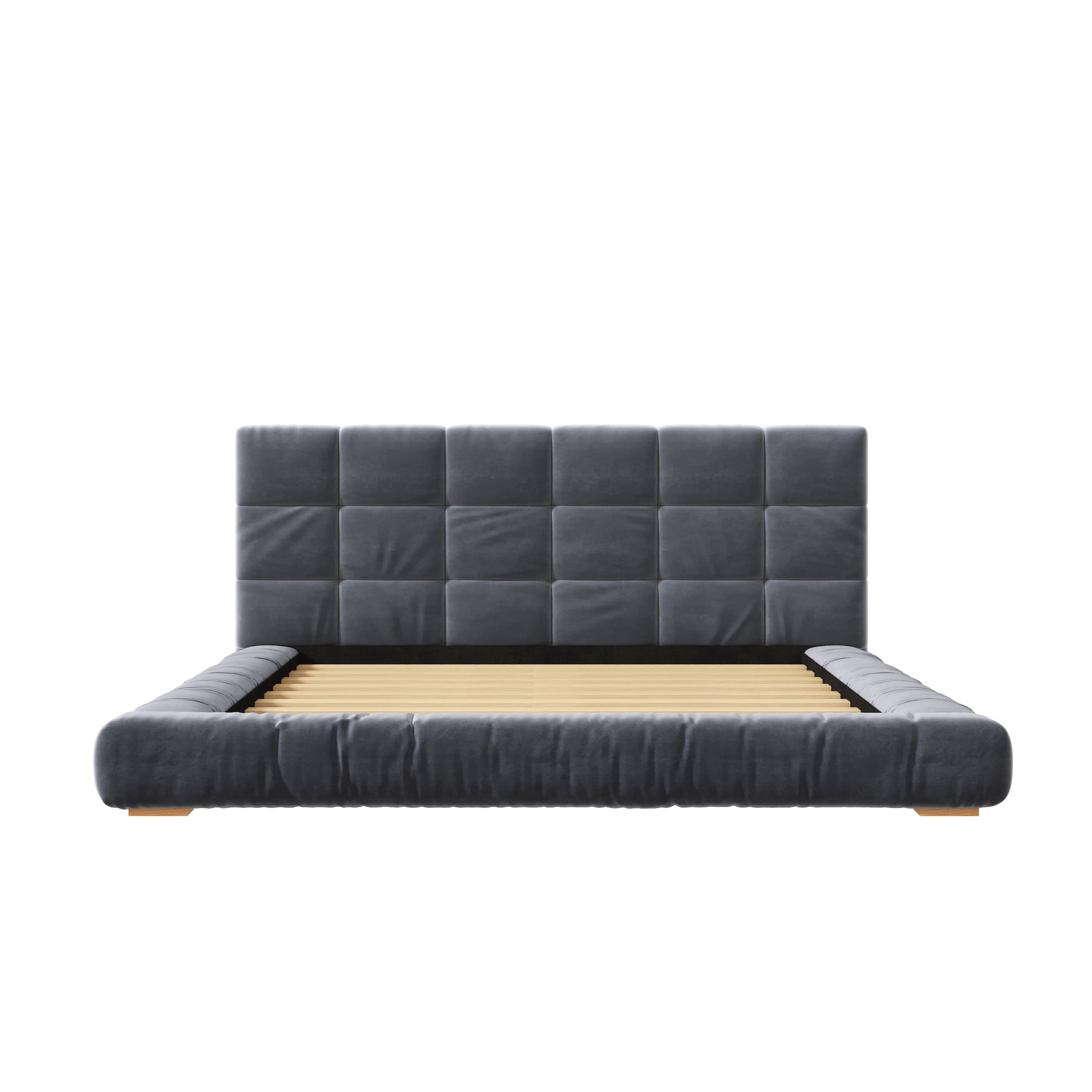 Christopher Knight Home Modern Velvet Upholstered Platform Bed with Channel Tufted Headboard, Queen, Gray