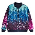 thumbnail image 2 of Lkhaha Girls Rainbow Sequin Bomber Jacket Sparkly Zip-Up Coat Colorful Party Outerwear Blue 6-8 Years, 2 of 3