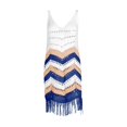 thumbnail image 5 of Uaswgudfs ​Women's Casual Short Sleeve V-Neck Midi Dress​ - Summer Boho A-Line Design with Eyelet Fabric, Fringe Trim & Tiered Accents Blue L, 5 of 6