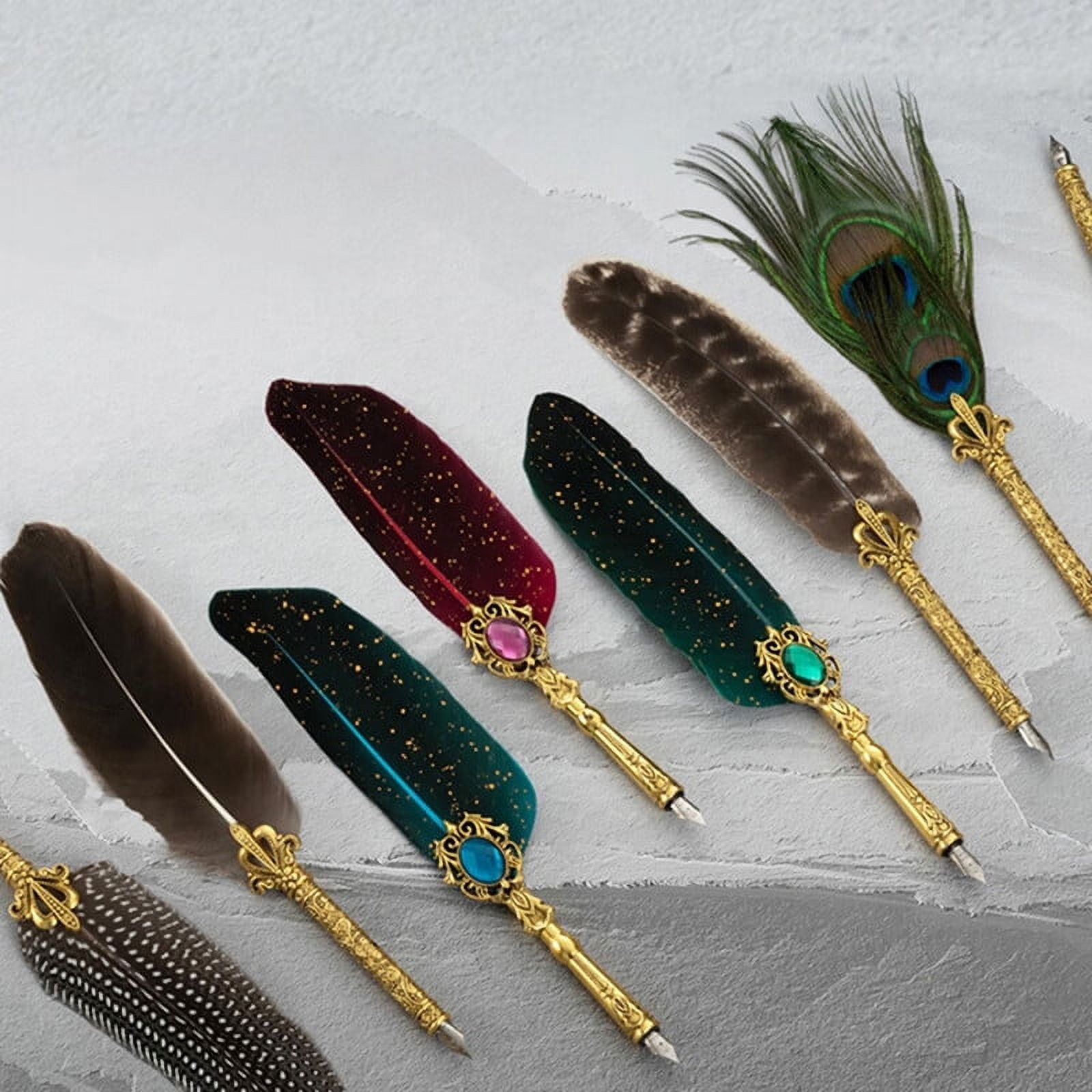 Papaba Quill Pen Set,1 Set 0.5mm Nice-looking Quill Pen Set Smooth Writing Copper Comfortable Grip Quill Pen Ink Set Stationery Supplies