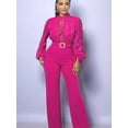 thumbnail image 6 of Women Elegant Jumpsuit Formal Sex-Y High Necked Long Sleeved Casual Straight Pantsbusiness Party Jumpsuit Rose Red M, 6 of 9