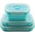thumbnail image 2 of Nvzi Collapsible Silicone Lunch Bento Box, Portable Food Storage Container Outdoor Picnic Box Space Saving, Microwave, Dishwasher and Freezer Safe, 3 Pcs Set (Blue), 2 of 5