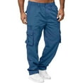 thumbnail image 2 of LWavelet Work Cargo Pants for Men Casual High Waisted Wide Leg Cargo Pants with Pockets Hiking Trousers Quick Dry Cargo Jeans Blue 2XL, 2 of 5