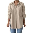 thumbnail image 2 of Royisotas Womens Plus Size Tops Fall Casual Long Sleeve Side Slit Womens Button Down Blouse Collared Solid Color Pocket Khaki Button up Shirts, 2 of 6