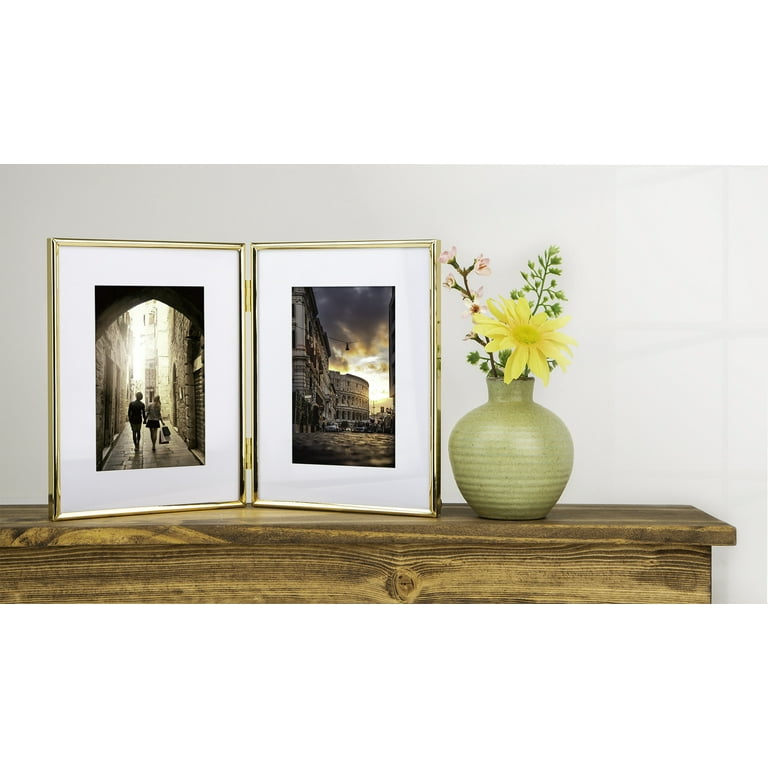 Gold Metal Picture Frame 6x8(With Mat 5x7” or 4x6) - Modern Simple Thin  Iron Metal Photo Frame with HD Real Glass, Display for Tabletop and Wall