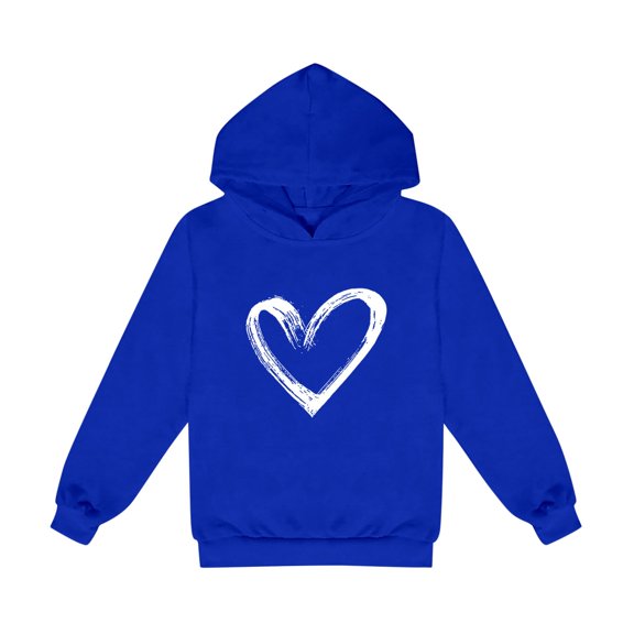 Zpanxa Kawaii Heart Print Hooded Sweatshirt, Boys Girls Adjustable Drawstring Pocket Pullover, Long Sleeve Breathable Kids Streetwear Top for Toddler Youth 1-14 Years