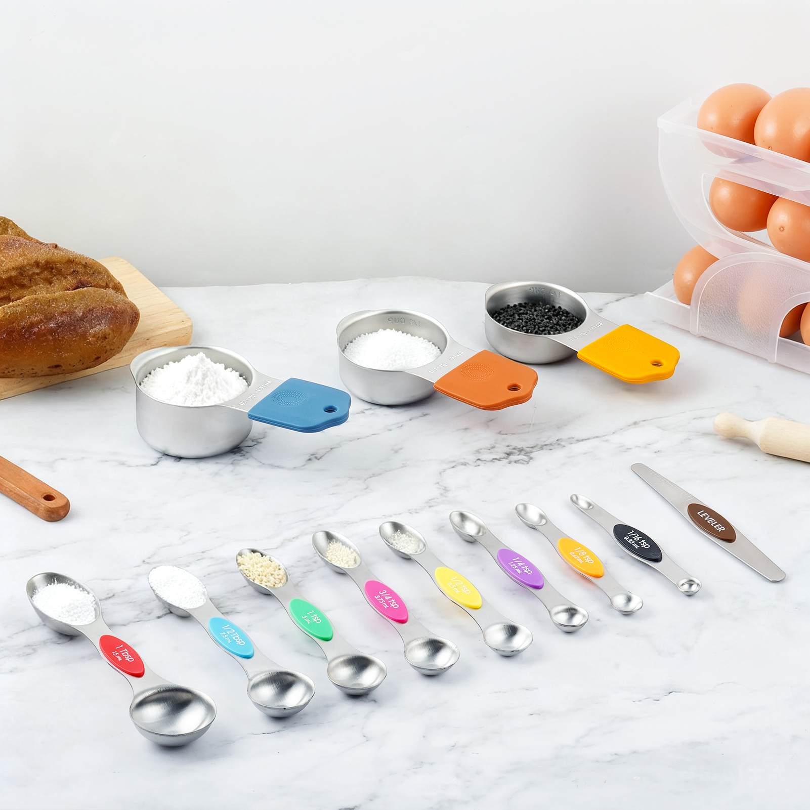 Lumikrypt 16 Piece Magnetic Measuring Cups and Spoons Set, Stainless Steel Nesting Metal Measuring Cups Set with Leveler for Dry and Liquid Ingredients, Kitchen Gadgets for Cooking & Baking