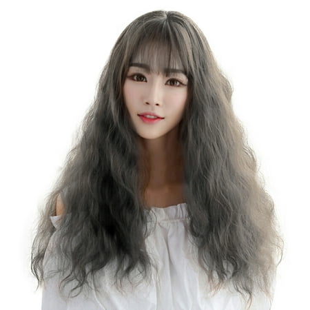 Fashion Japanese Female Long Curly Air Bangs Wig High Temperature Wire No Lcae